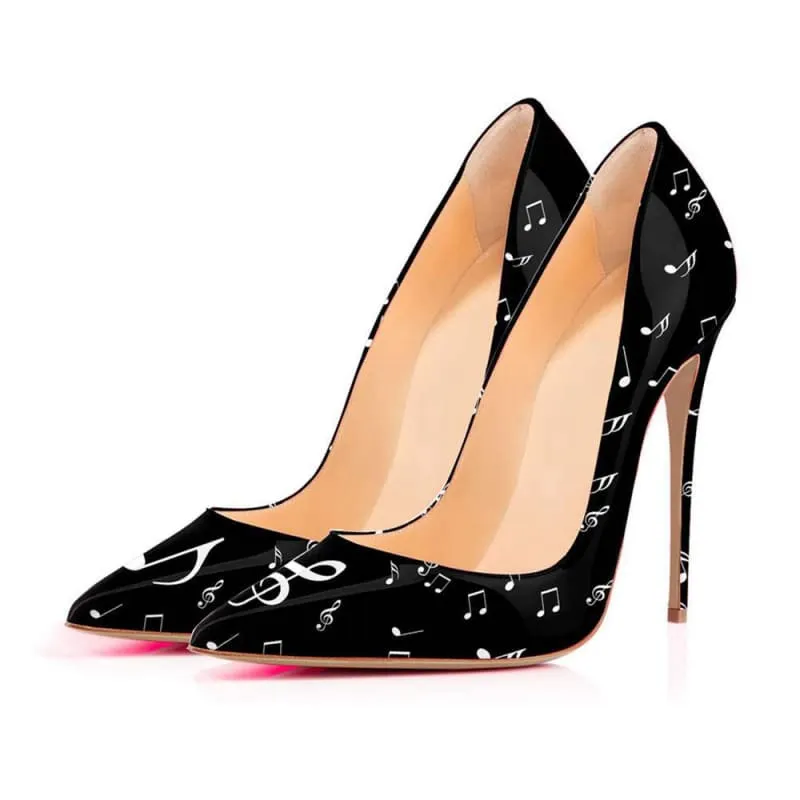 Eye-patterned Stiletto High Heels with Music Note Design