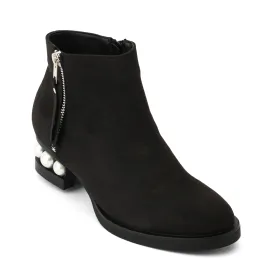 Faux Suede Pearl Detail Ankle Boots