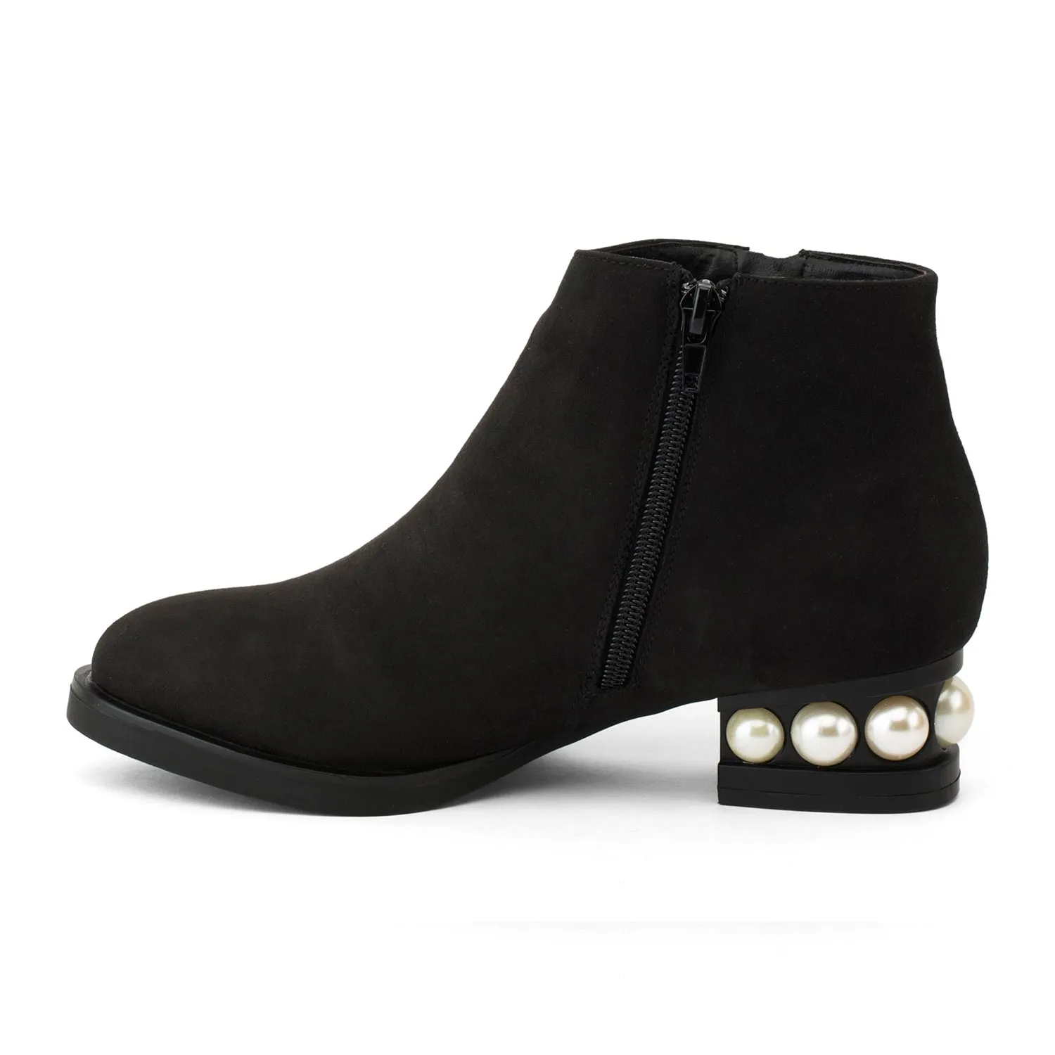 Faux Suede Pearl Detail Ankle Boots