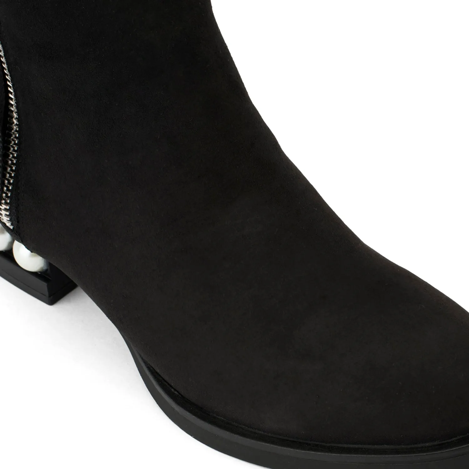 Faux Suede Pearl Detail Ankle Boots