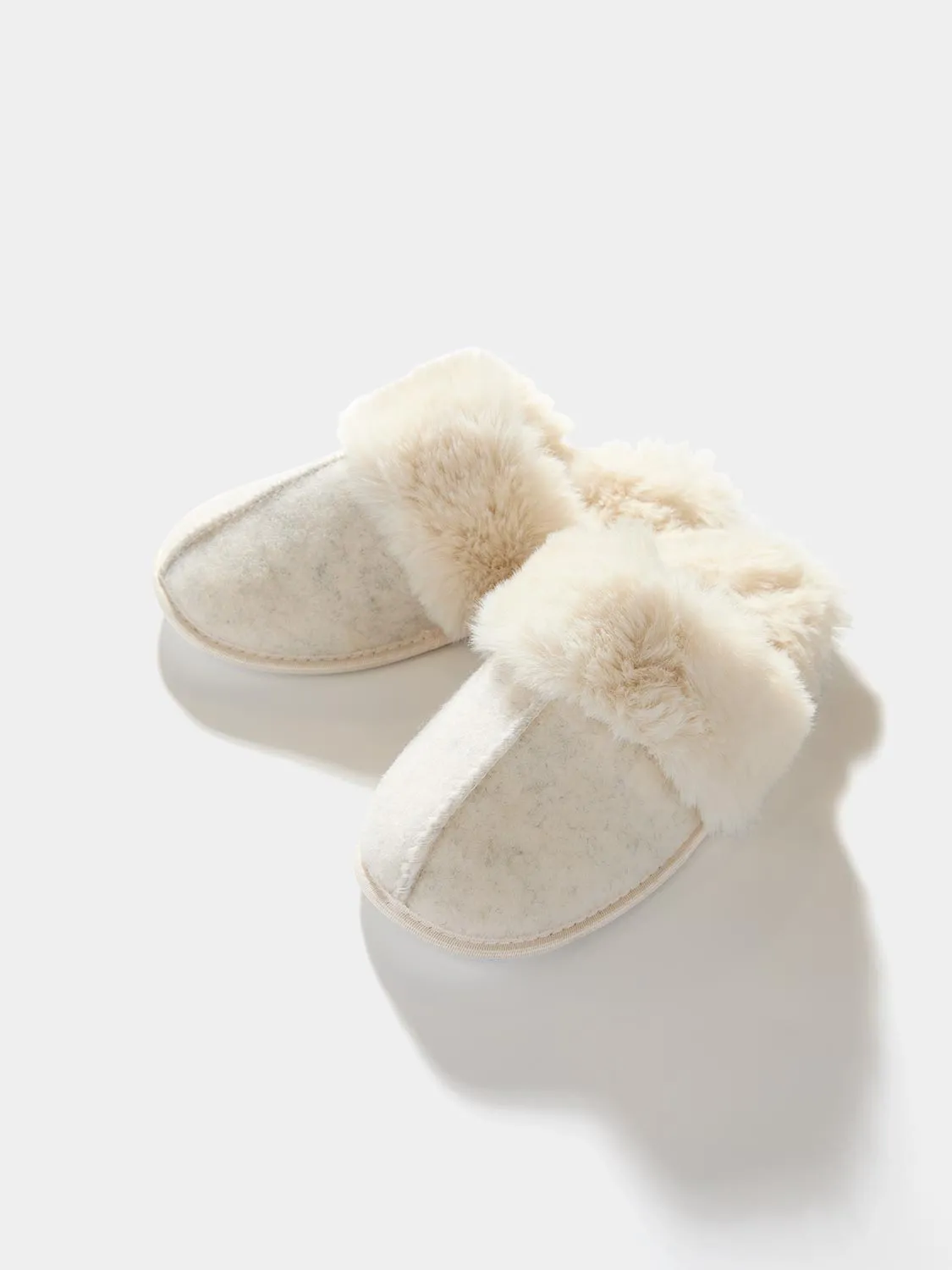 Faux Wool Slipper With Faux Fur Lining