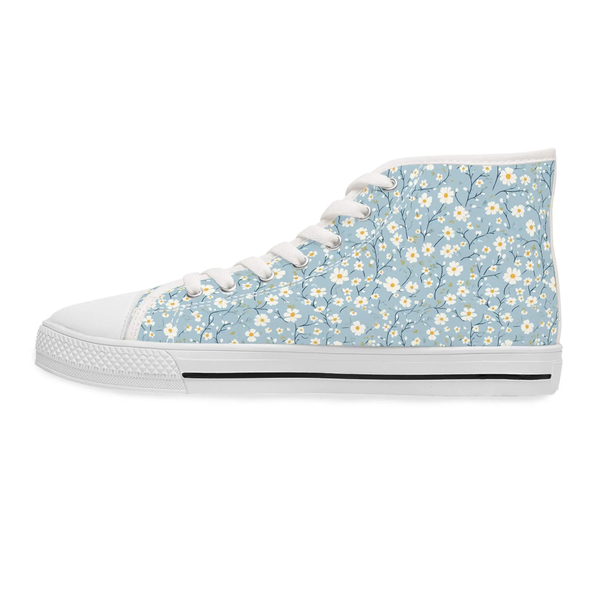 Floral Women's High Top Sneakers - Stylish Blue Lace-Up Shoes