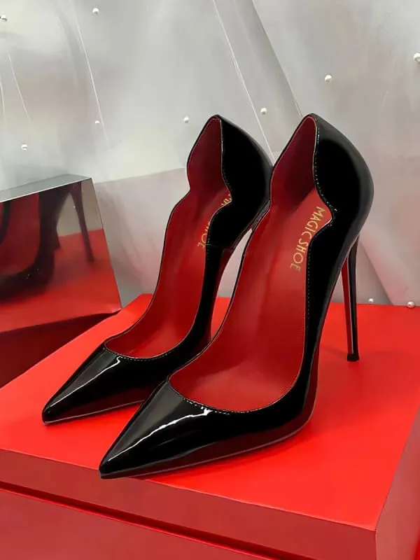 Glossy Black Stiletto Heels with Red Sole 12cm Pointed Style