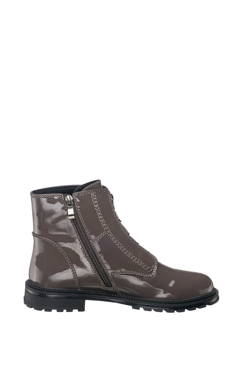 Glossy Zip-Up Ankle Boots - Brown