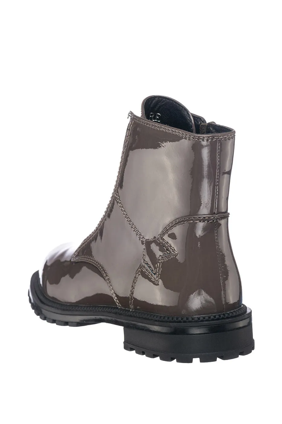 Glossy Zip-Up Ankle Boots - Brown