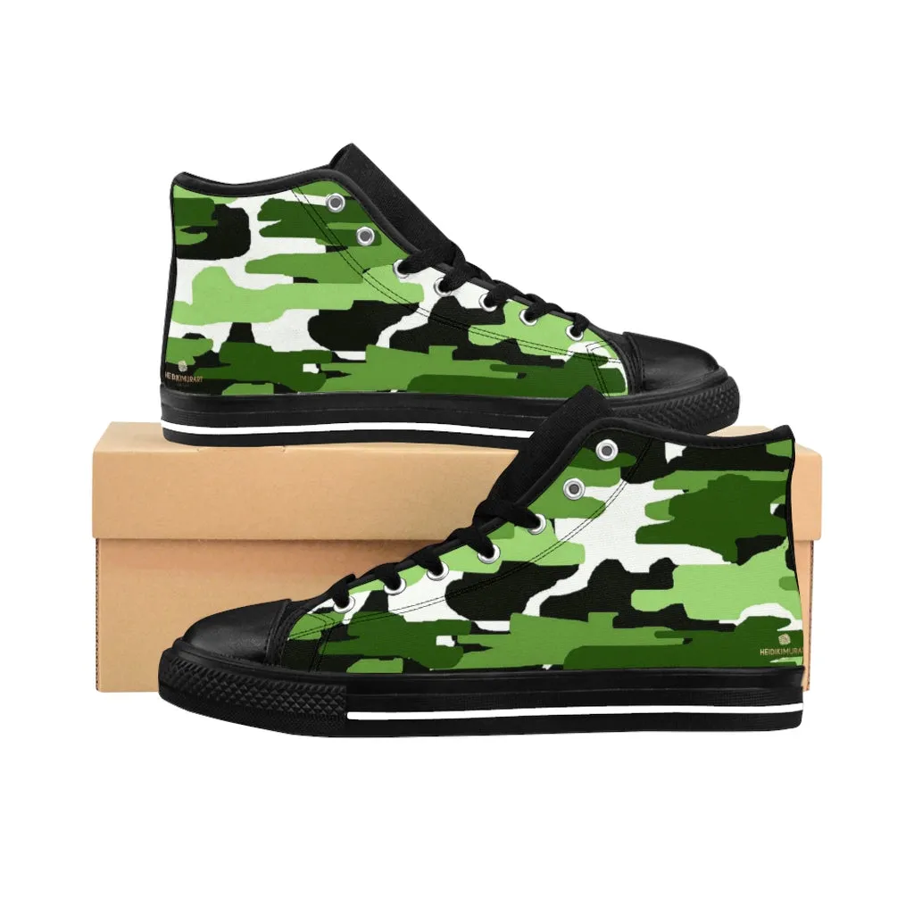 Green Camo Women's Sneakers, Army Print Designer High-top Sneakers Tennis Canvas Shoes