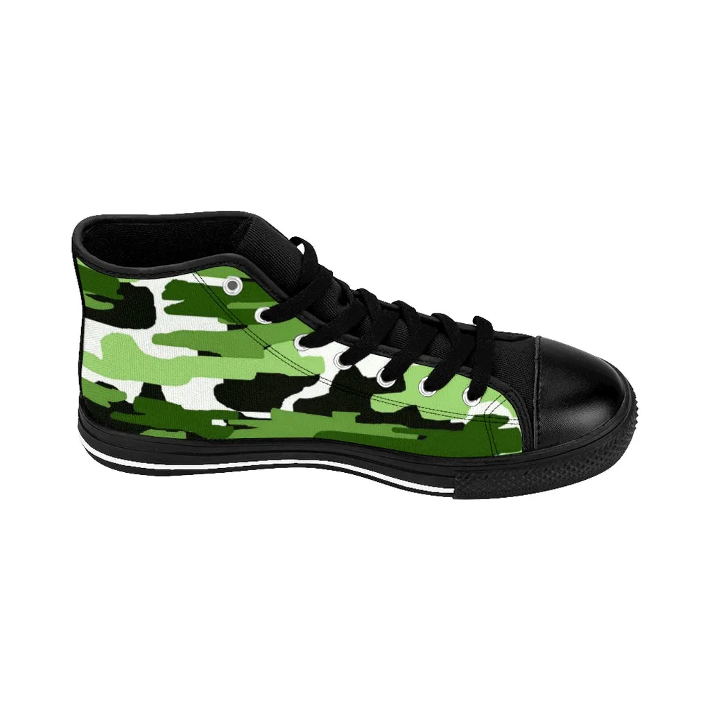 Green Camo Women's Sneakers, Army Print Designer High-top Sneakers Tennis Canvas Shoes