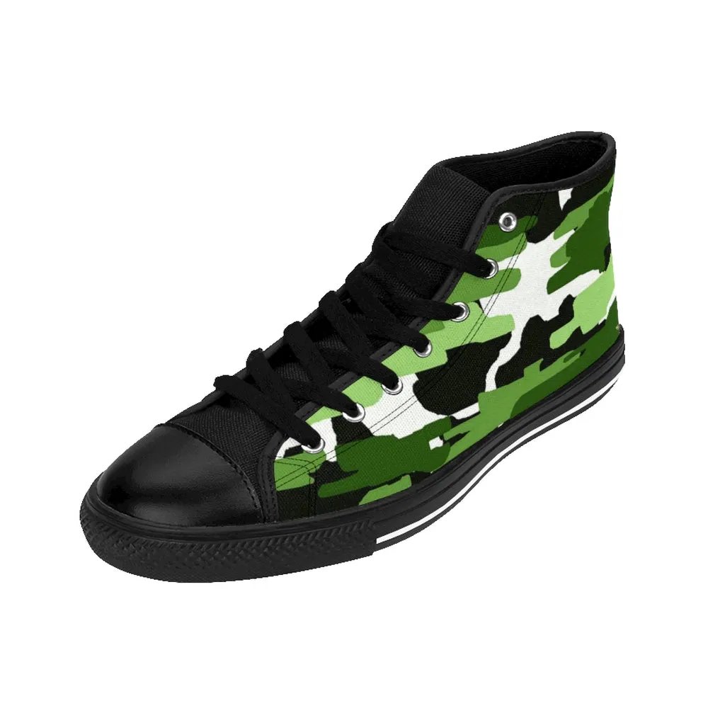 Green Camo Women's Sneakers, Army Print Designer High-top Sneakers Tennis Canvas Shoes