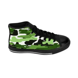 Green Camo Women's Sneakers, Army Print Designer High-top Sneakers Tennis Canvas Shoes