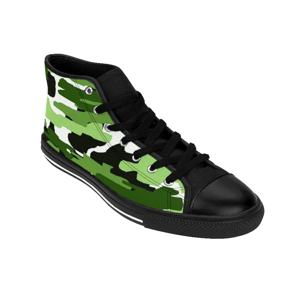 Green Camo Women's Sneakers, Army Print Designer High-top Sneakers Tennis Canvas Shoes