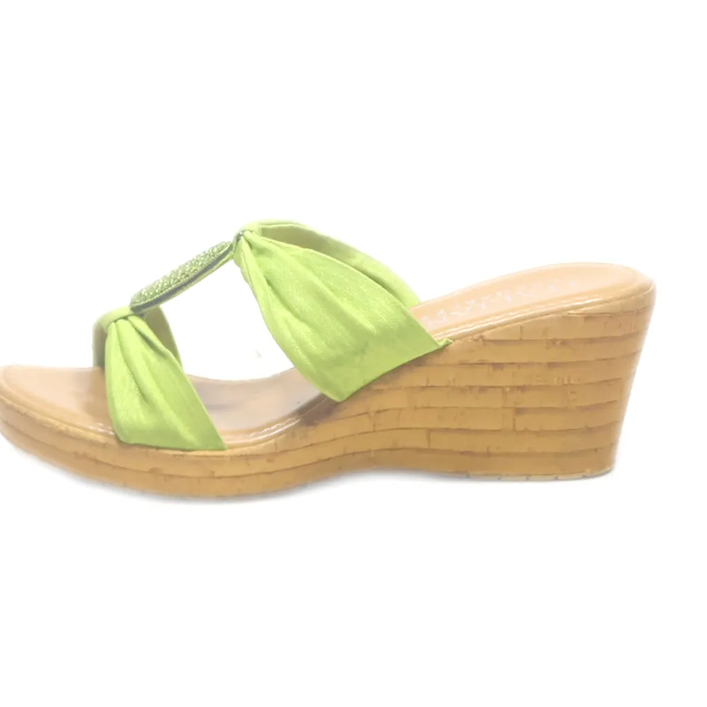 Italian Shoemakers Wedge Sandals Fabric Green Colour For Women