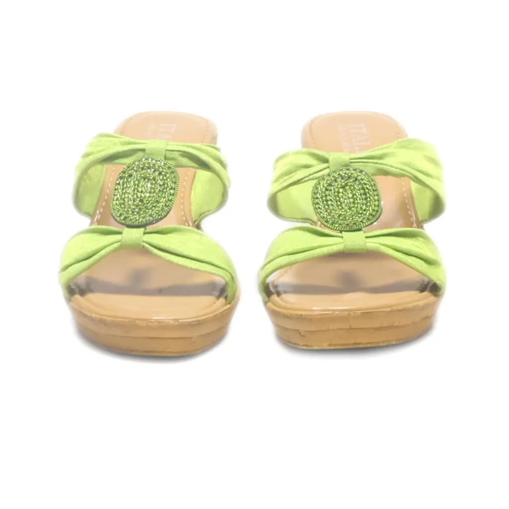 Italian Shoemakers Wedge Sandals Fabric Green Colour For Women