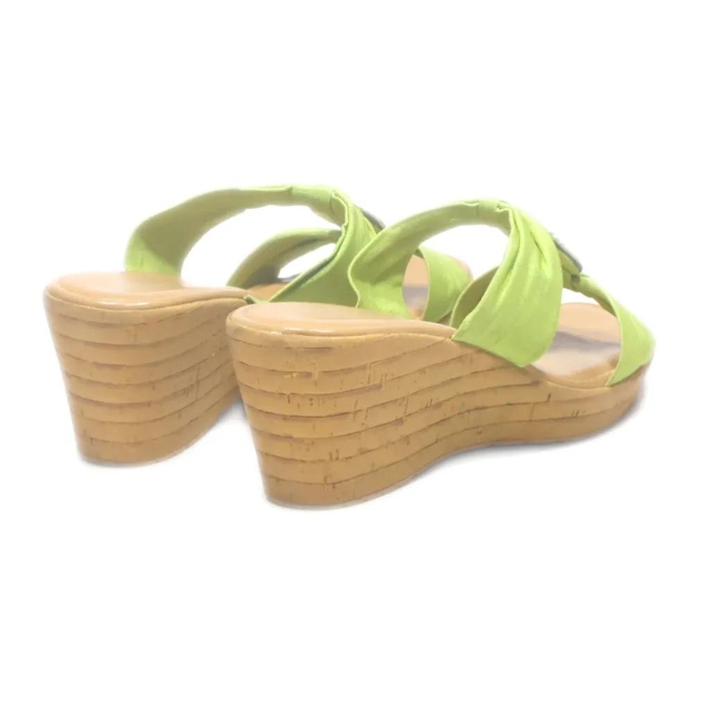 Italian Shoemakers Wedge Sandals Fabric Green Colour For Women