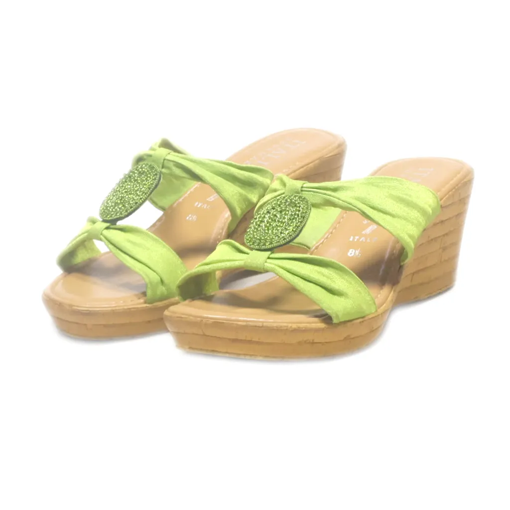 Italian Shoemakers Wedge Sandals Fabric Green Colour For Women