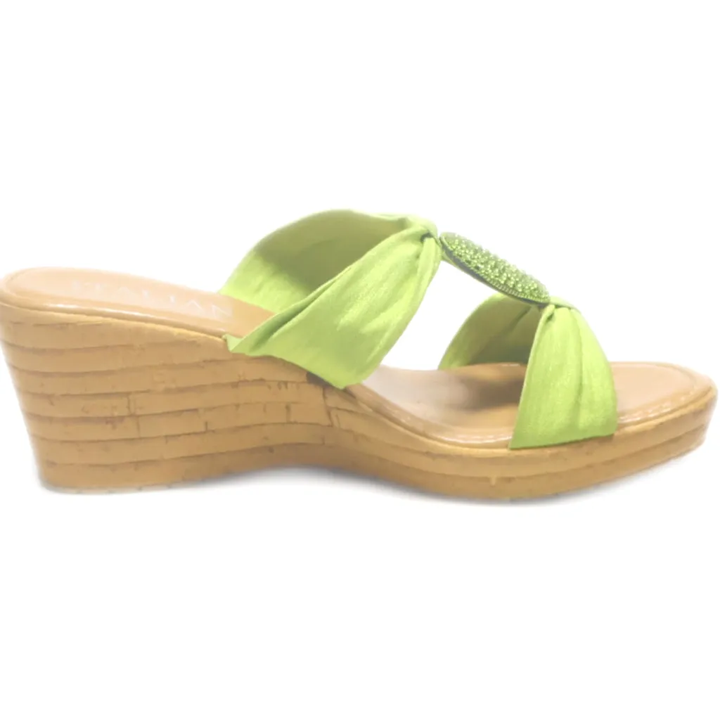 Italian Shoemakers Wedge Sandals Fabric Green Colour For Women