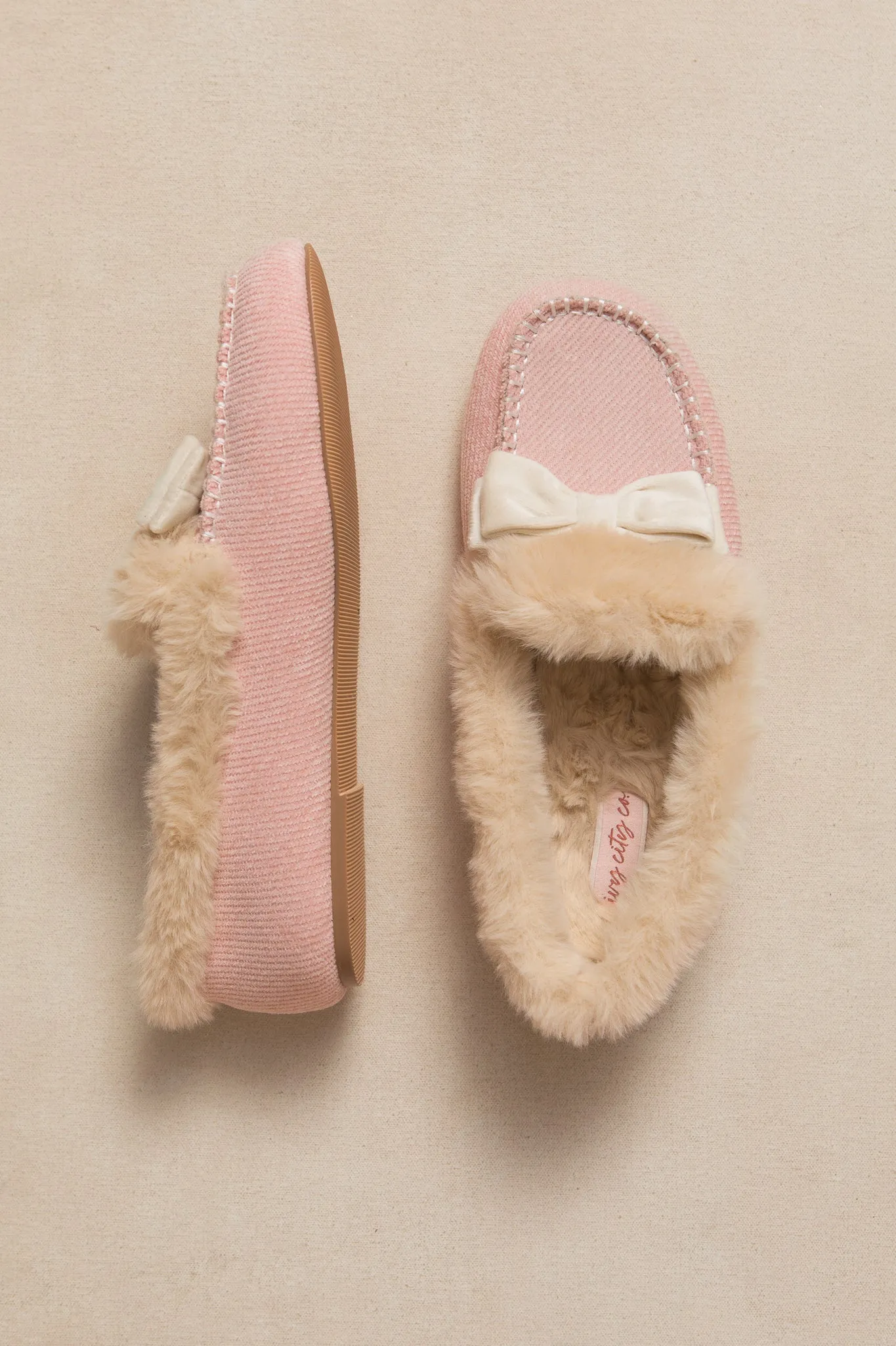 Ivy Bow Slippers in Pink