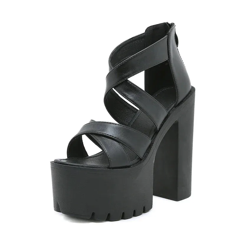 Joskaa 2024 New Chunky Heeled Strappy Sandals