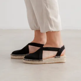 Marseille Eco Canvas Vegan Espadrille Wedges - Black