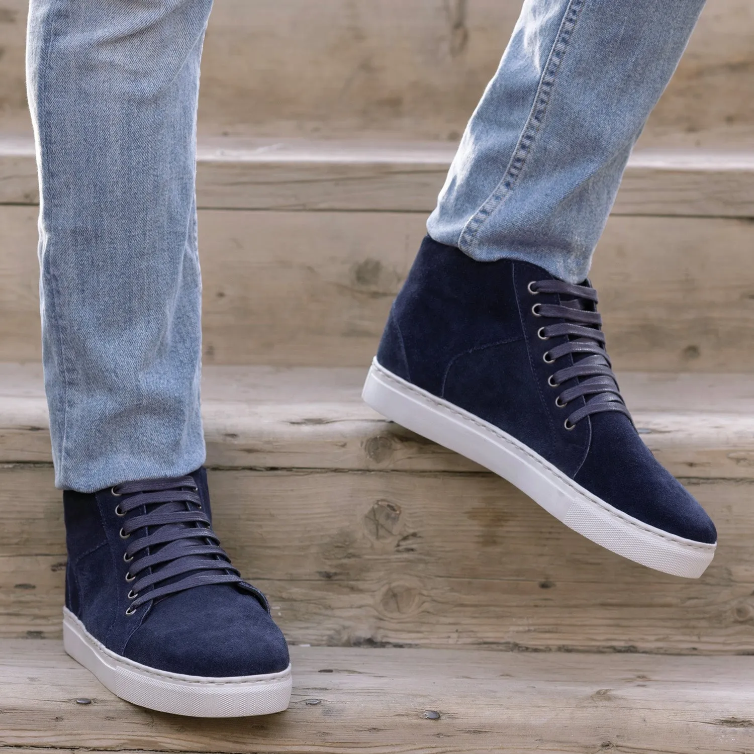 Marty High Top Blue Suede Leather Sneakers