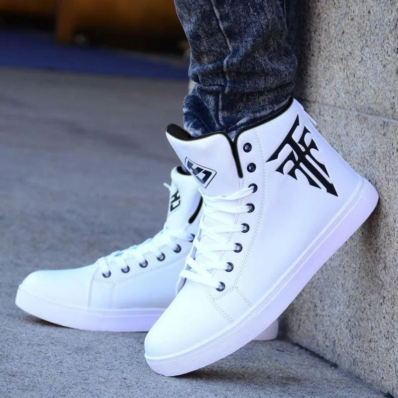 Mens Casual High Top Board Shoes with White Logos