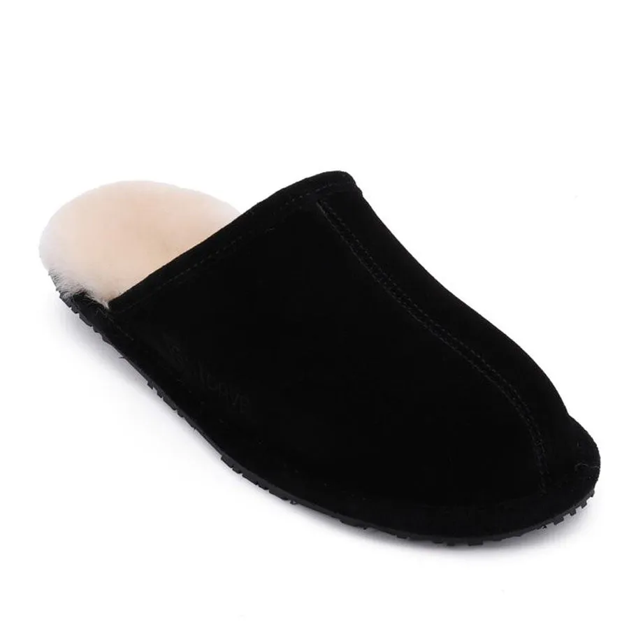 Mens Ven Dave Leather / Beige Fur Slippers