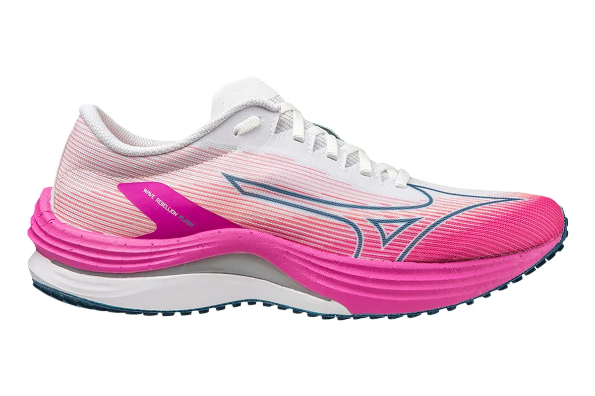 Mizuno Wave Rebellion Flash B White/Blue Ashes/Neon Pink Womens