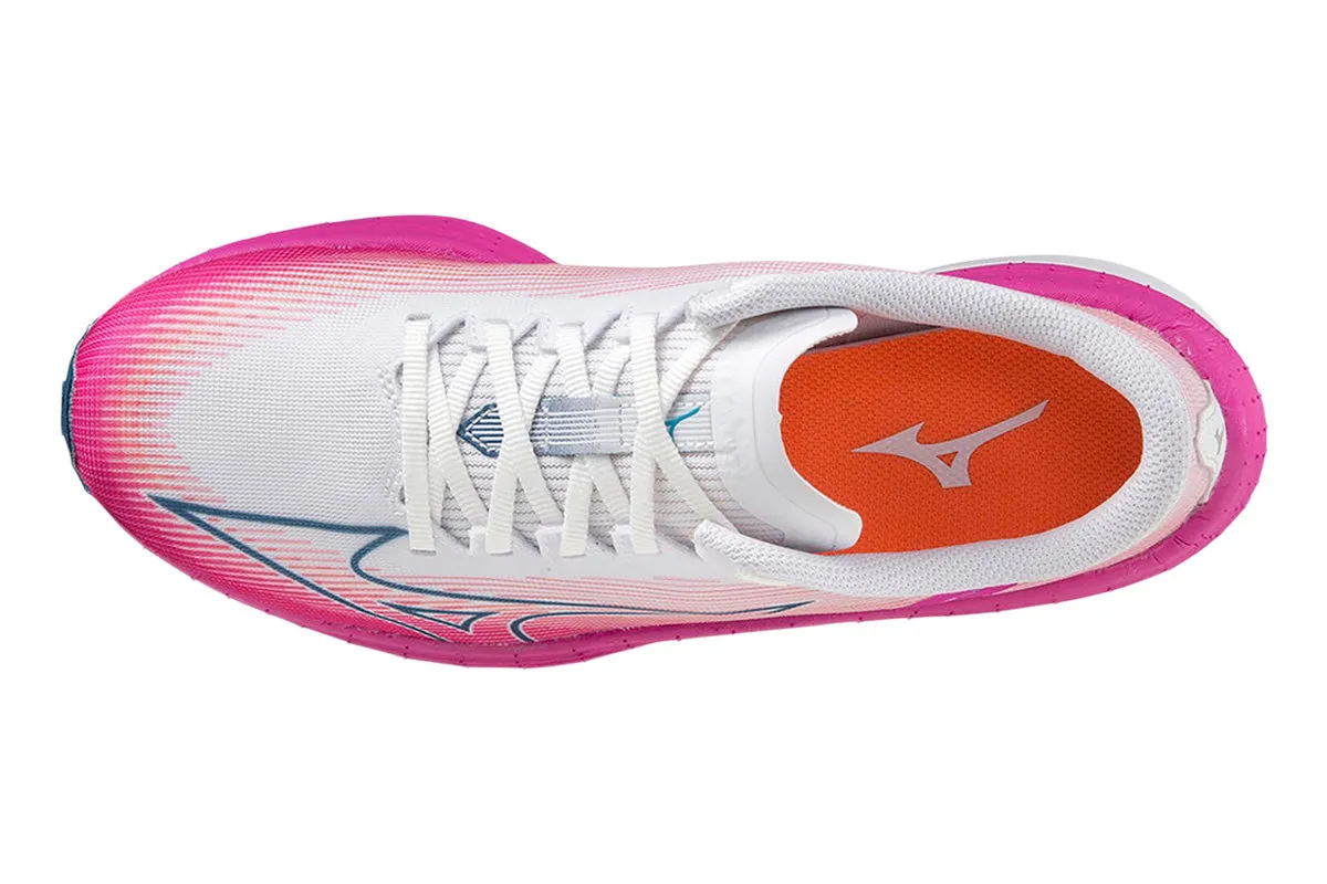 Mizuno Wave Rebellion Flash B White/Blue Ashes/Neon Pink Womens