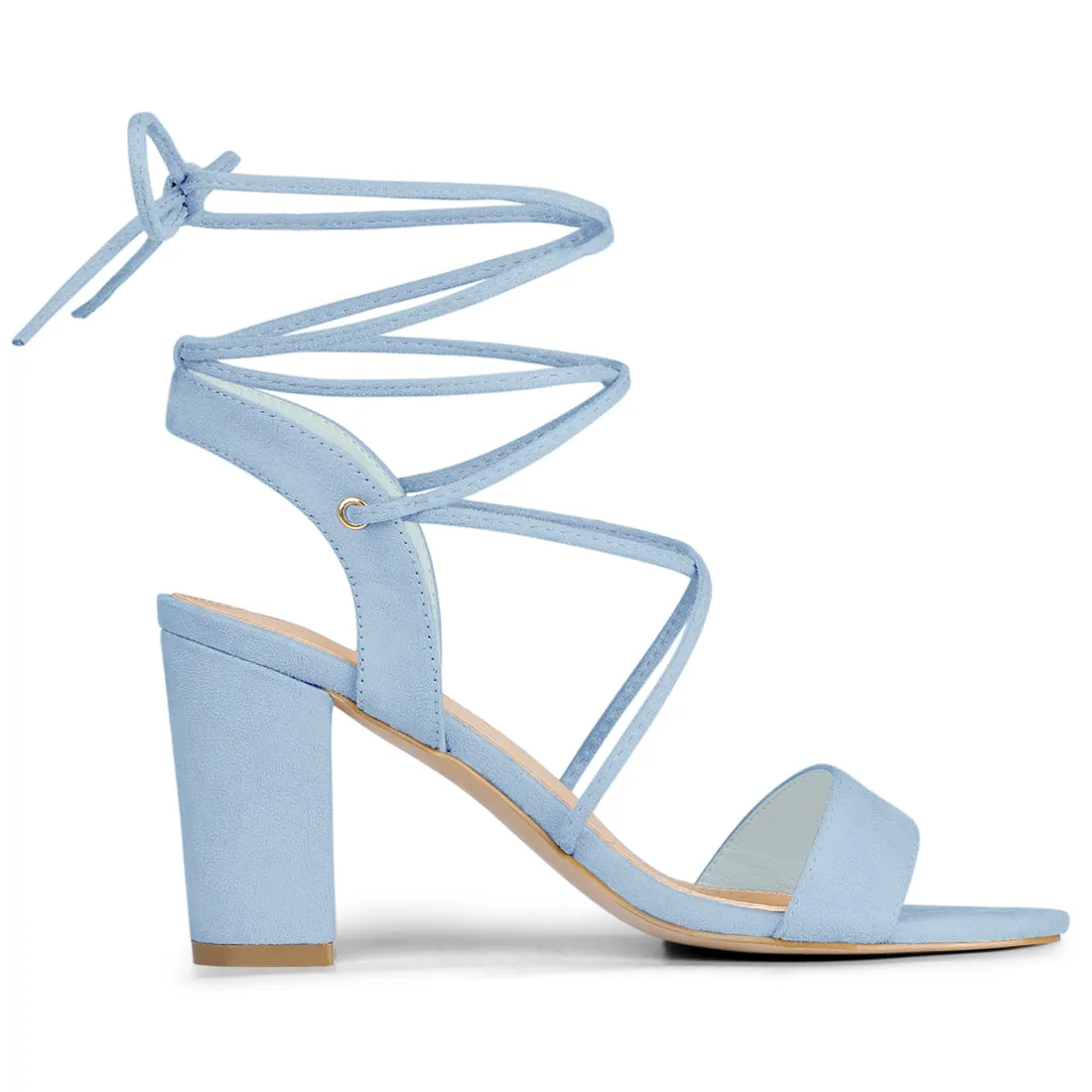 Open Toe Ankle Lace Up Block High Heel Sandals