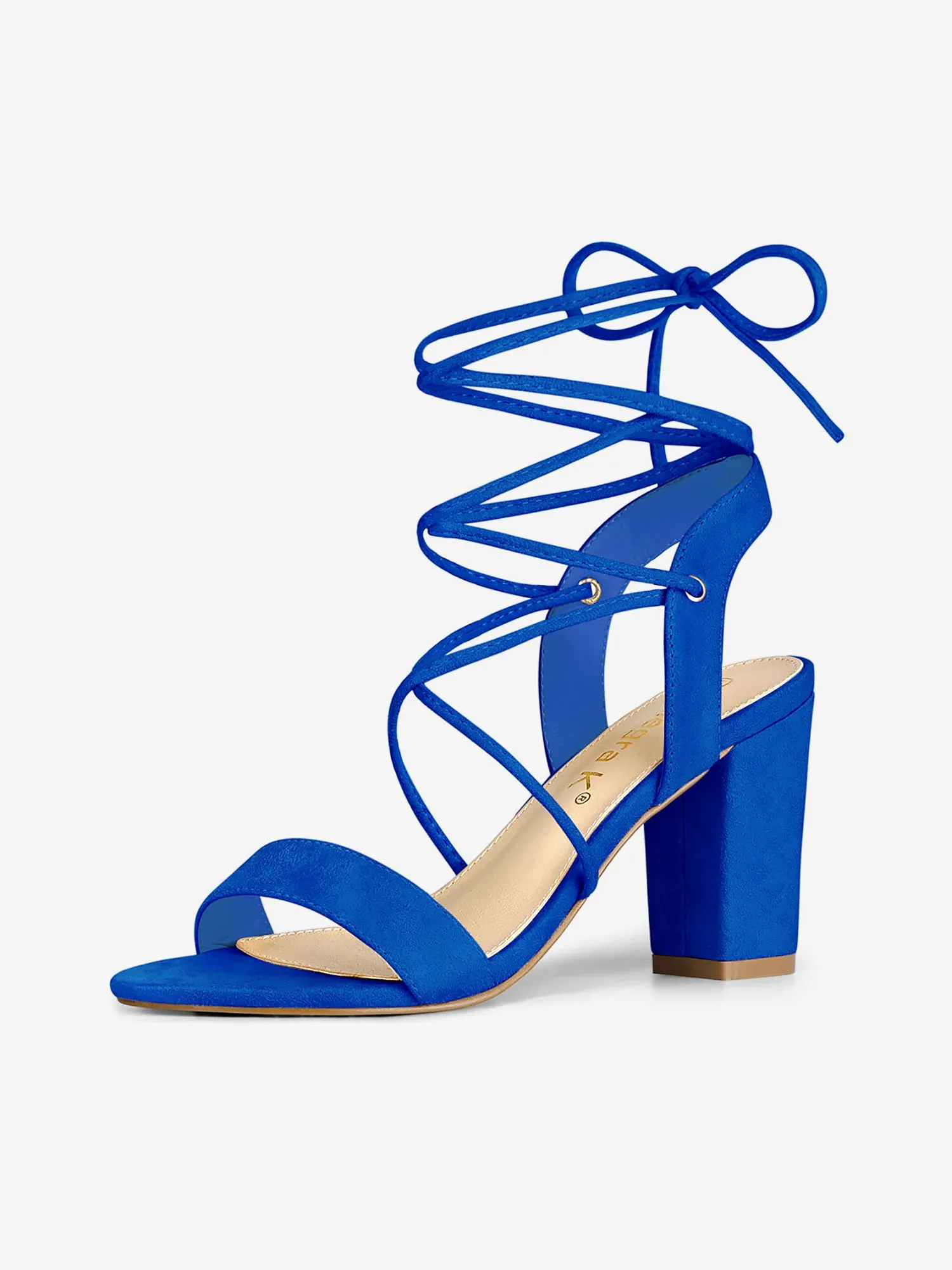 Open Toe Ankle Lace Up Block High Heel Sandals