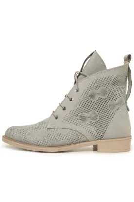 Perforated Leather Ankle Boots - Gray