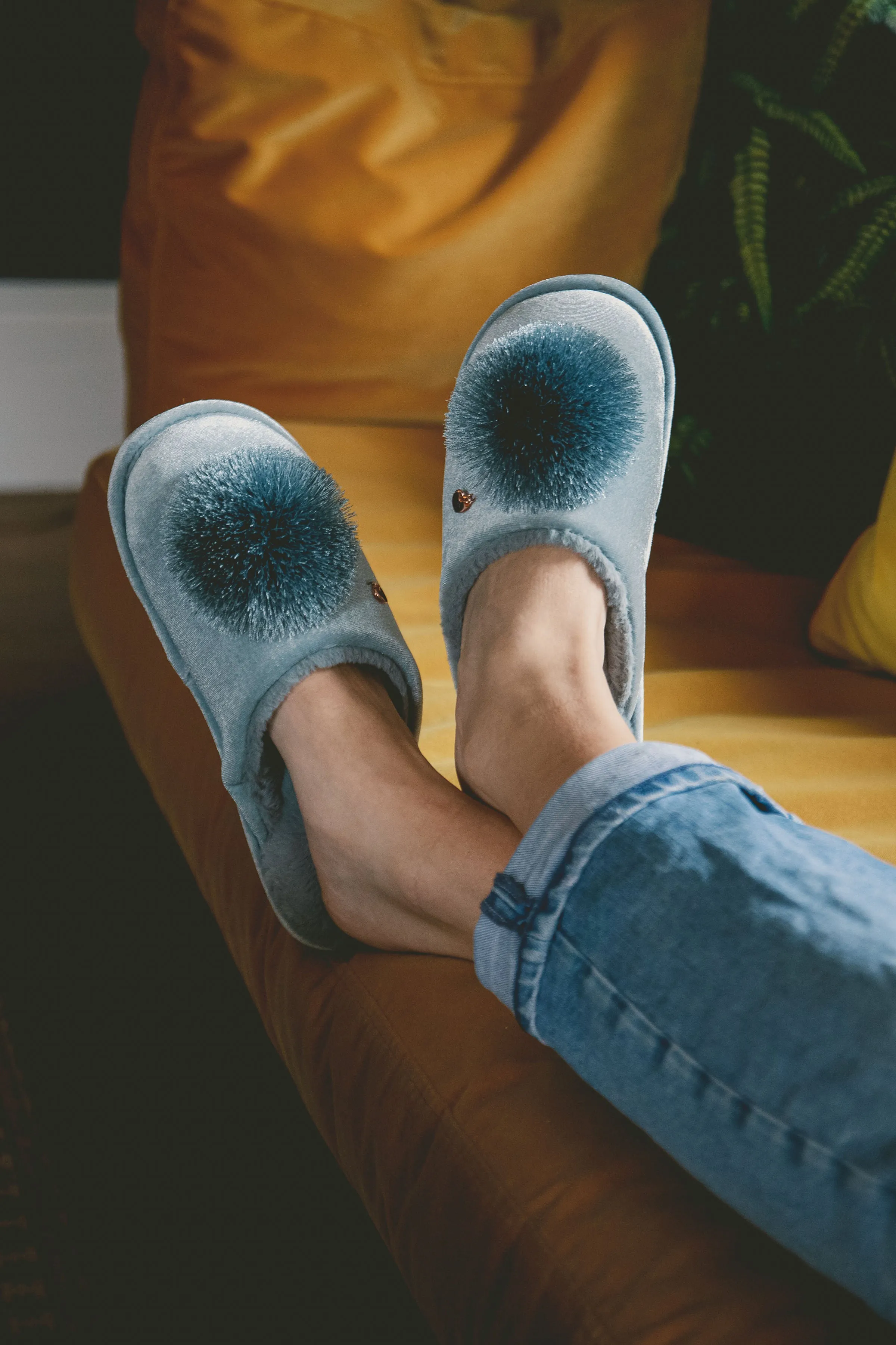 Personalised Soft Blue Pom Pom Slippers