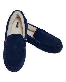 Petite Plume Navy Suede Fur Lined Slippers