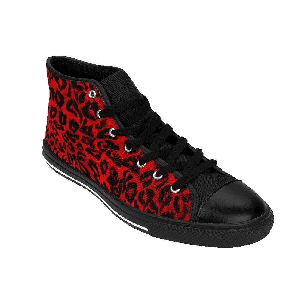 Red Leopard Women's Sneakers, Animal Print Designer High-top Fashion Tennis Shoes (US Size: 6-12)