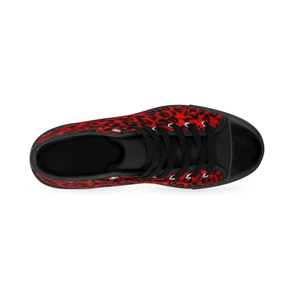 Red Leopard Women's Sneakers, Animal Print Designer High-top Fashion Tennis Shoes (US Size: 6-12)