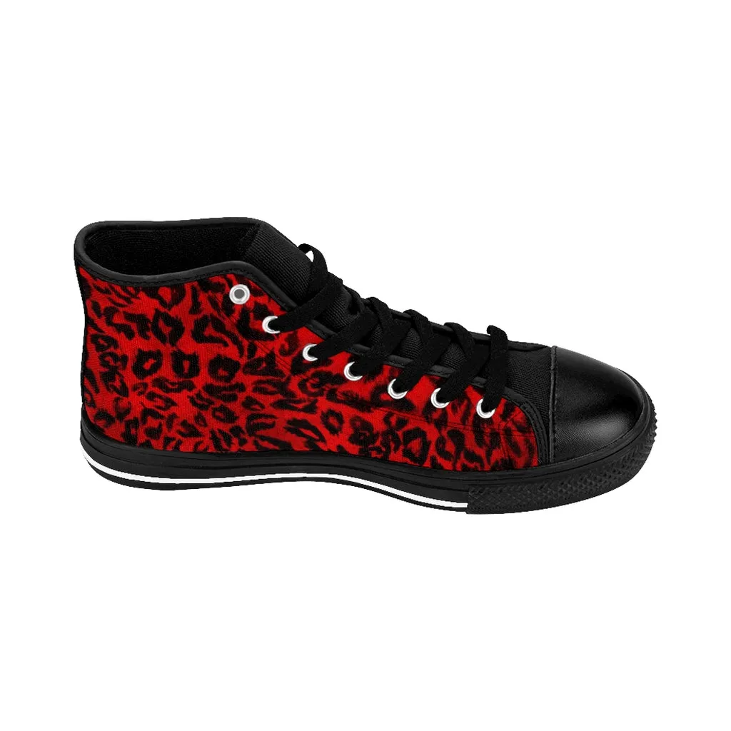 Red Leopard Women's Sneakers, Animal Print Designer High-top Fashion Tennis Shoes (US Size: 6-12)