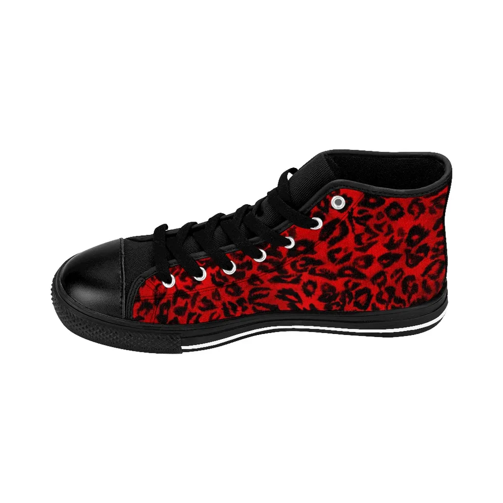 Red Leopard Women's Sneakers, Animal Print Designer High-top Fashion Tennis Shoes (US Size: 6-12)