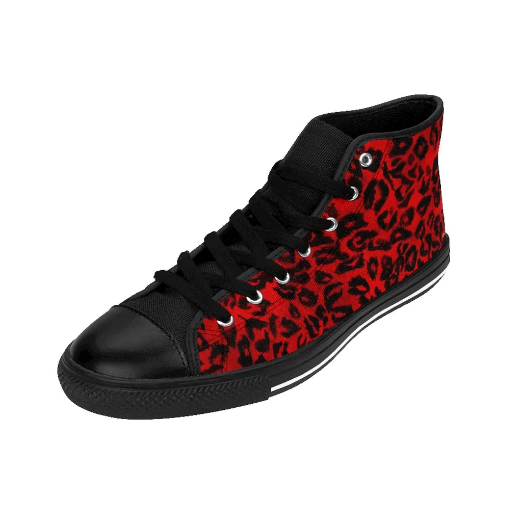 Red Leopard Women's Sneakers, Animal Print Designer High-top Fashion Tennis Shoes (US Size: 6-12)