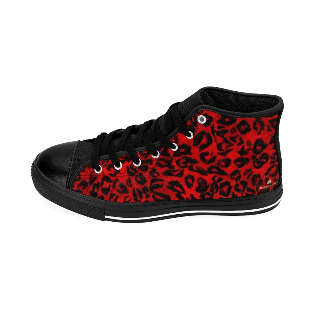 Red Leopard Women's Sneakers, Animal Print Designer High-top Fashion Tennis Shoes (US Size: 6-12)