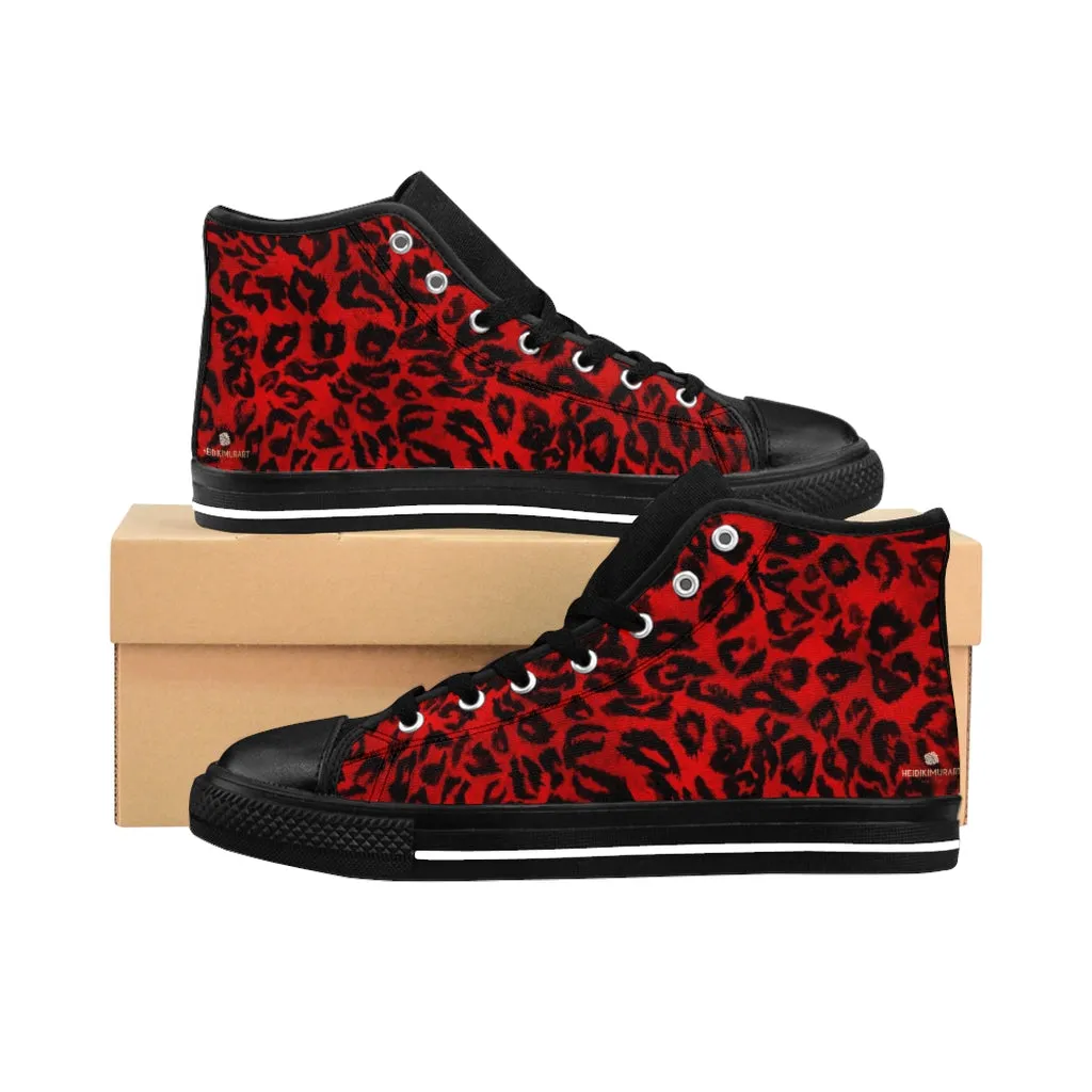 Red Leopard Women's Sneakers, Animal Print Designer High-top Fashion Tennis Shoes (US Size: 6-12)