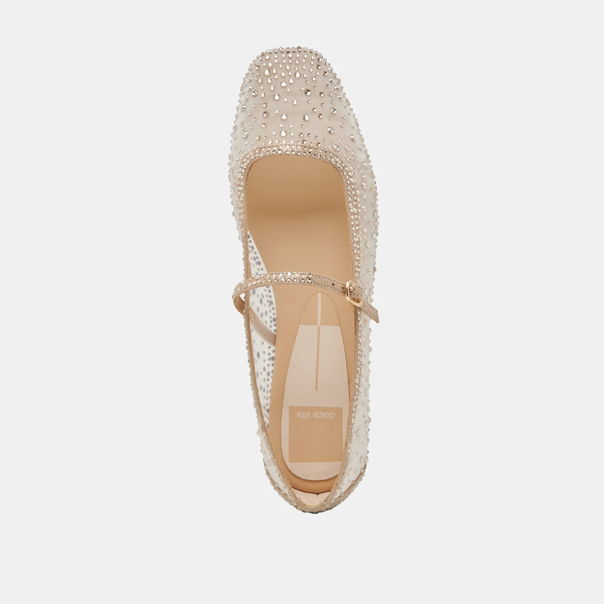 REYES CRYSTAL BALLET FLATS GOLD MESH