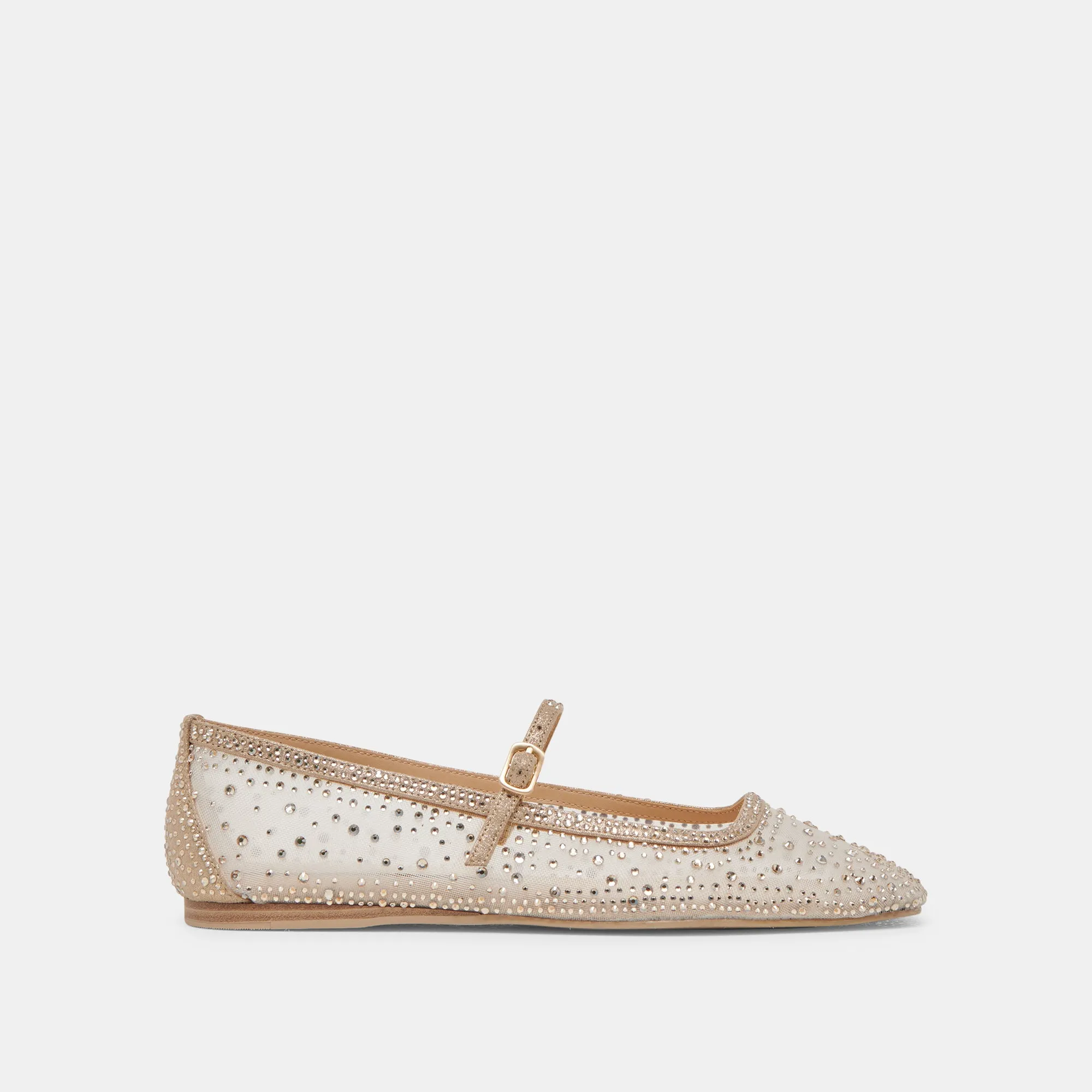 REYES CRYSTAL BALLET FLATS GOLD MESH