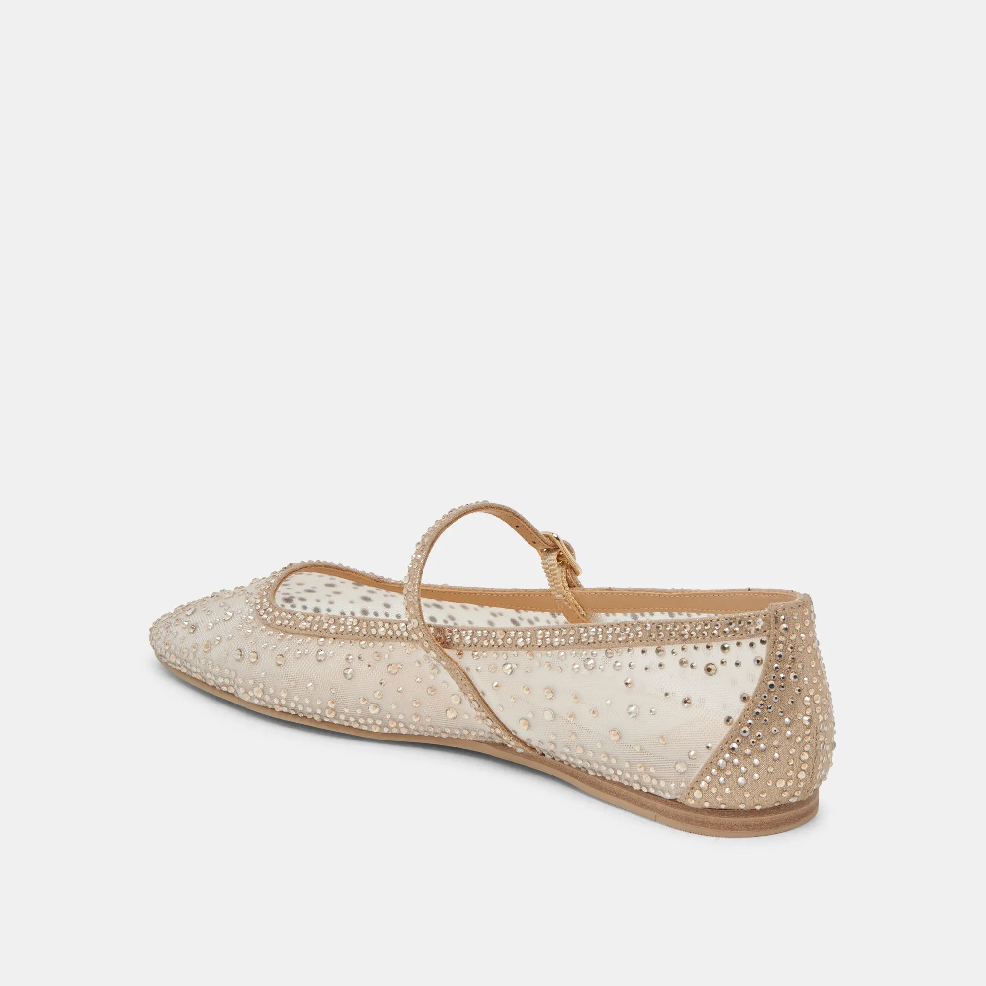 REYES CRYSTAL BALLET FLATS GOLD MESH