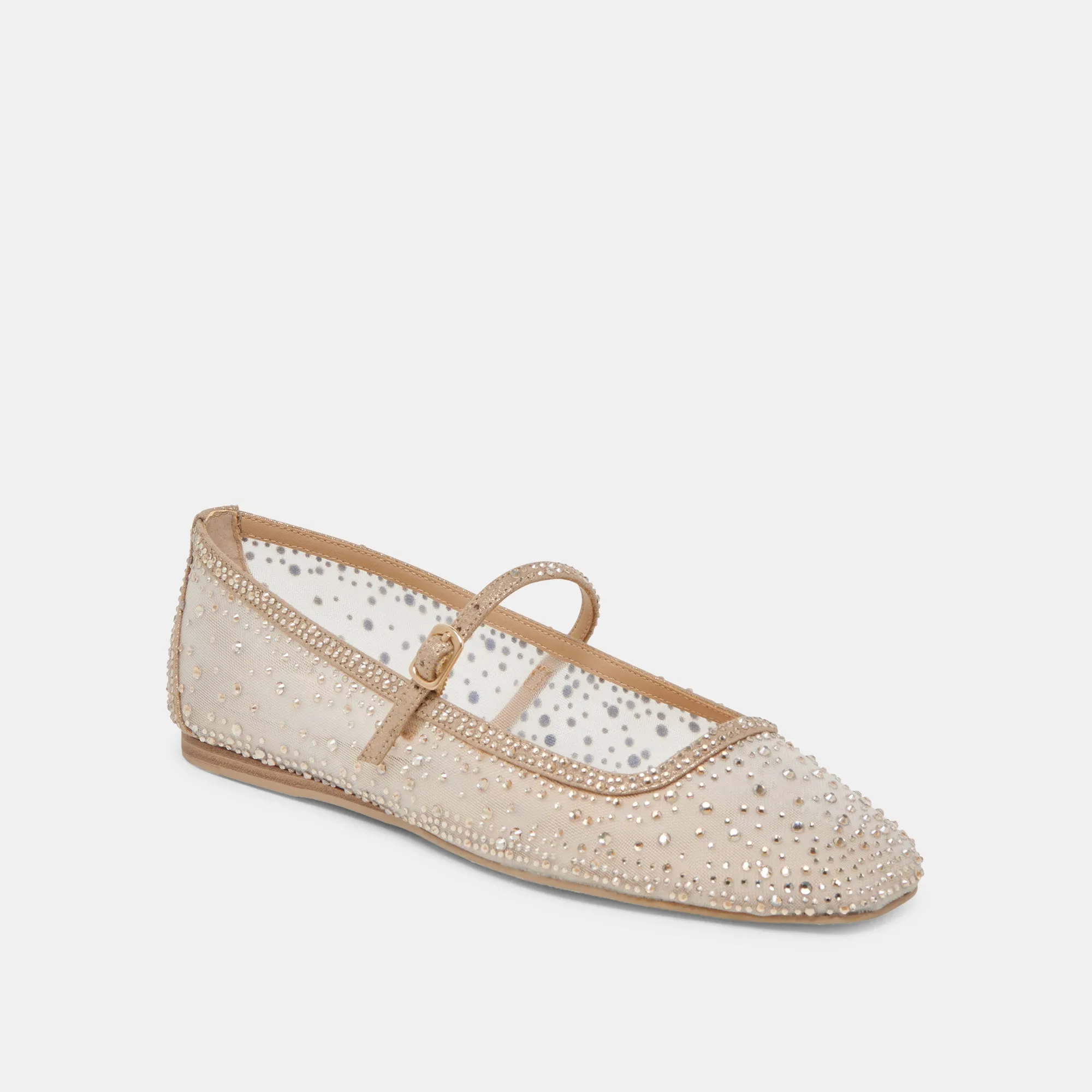 REYES CRYSTAL BALLET FLATS GOLD MESH