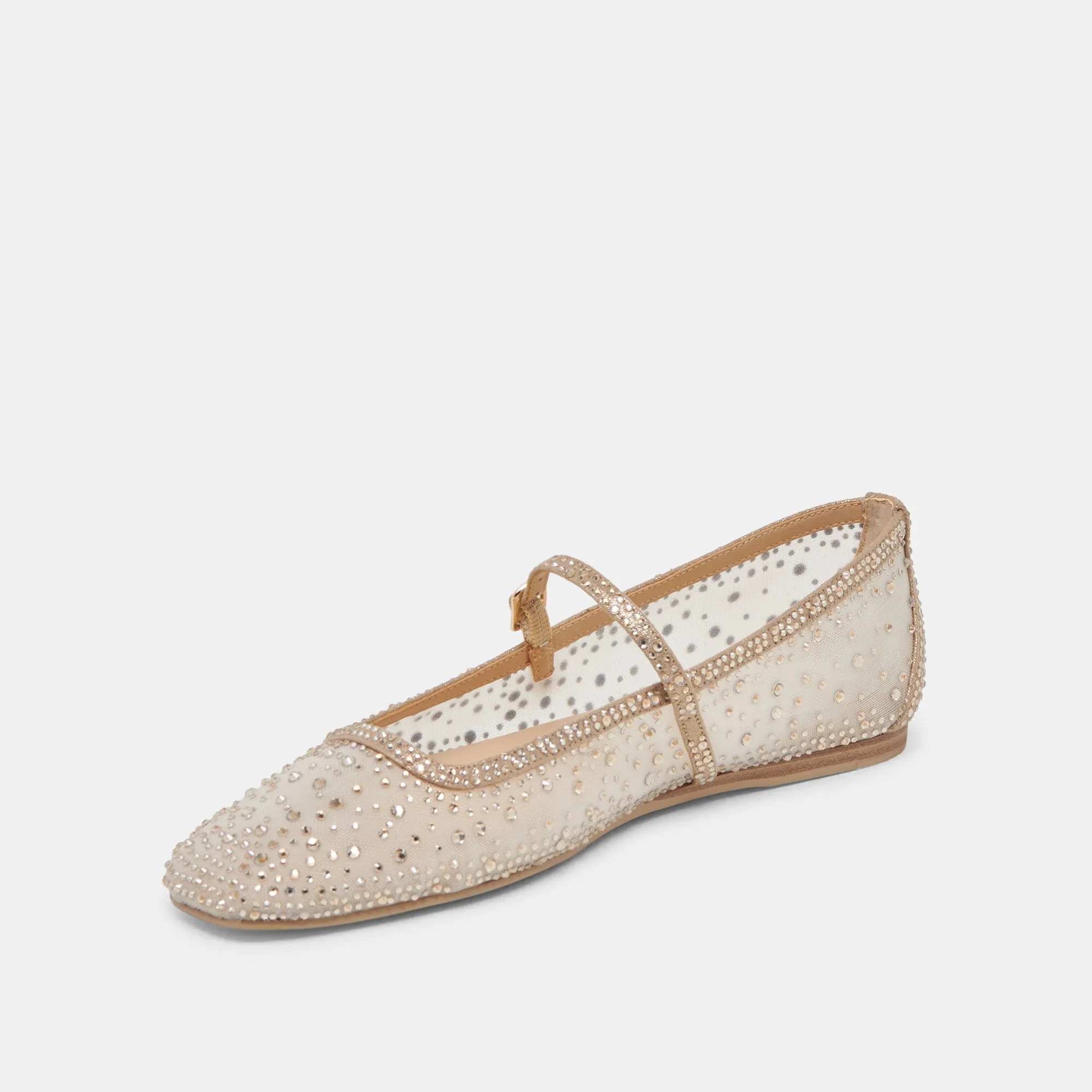 REYES CRYSTAL BALLET FLATS GOLD MESH