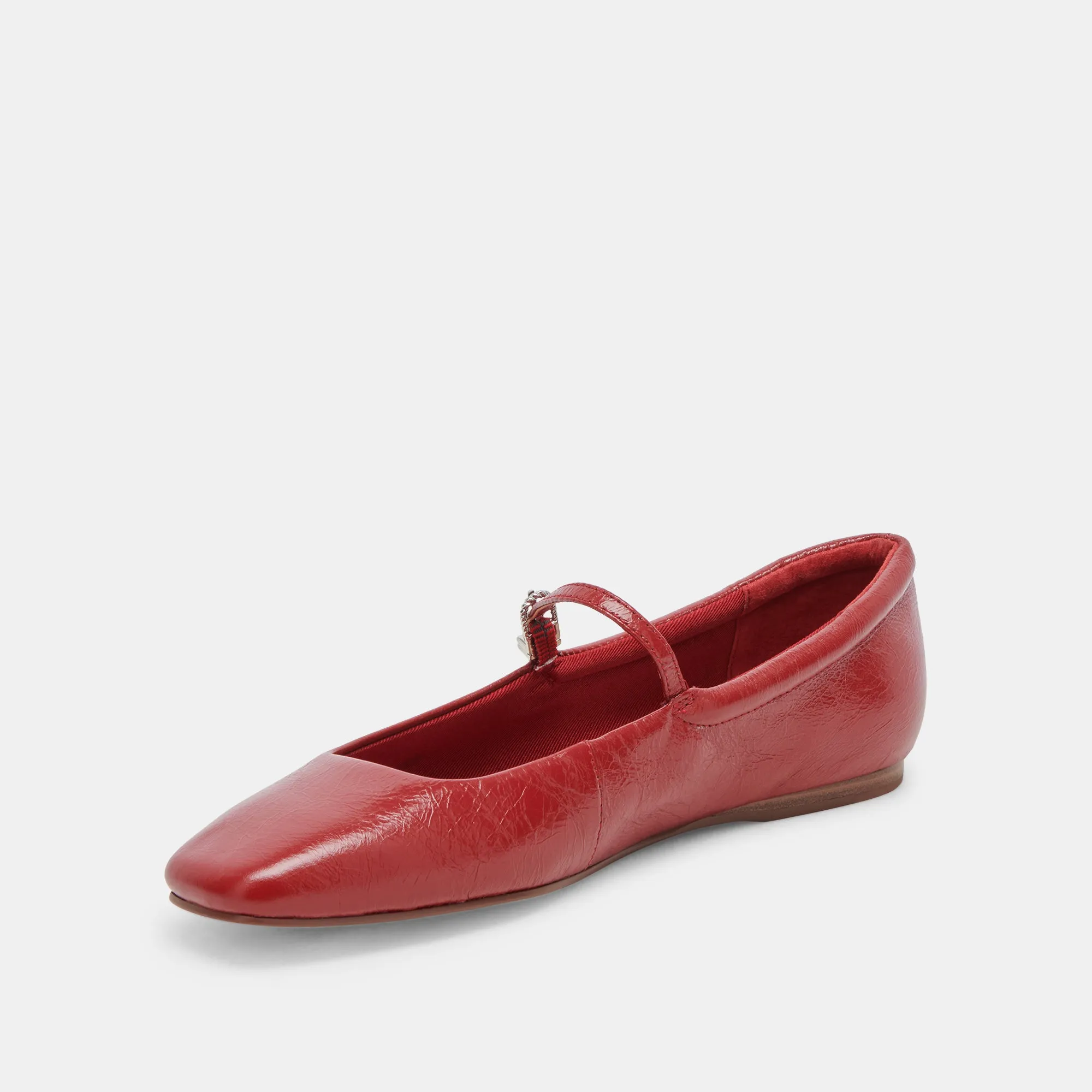 REYES WIDE BALLET FLATS RED CRINKLE PATENT