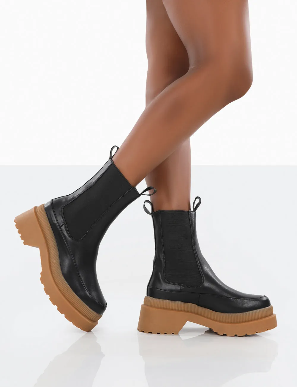 Rise Wide Fit Black Platform Chunky Rubber Sole chelsea Boots