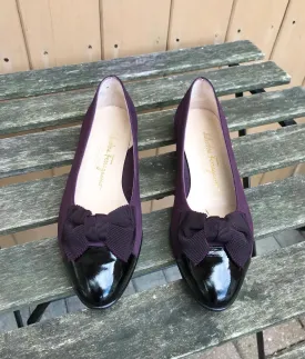 SALVATORE FERRAGAMO Patent Leather Suede Ballet Flats