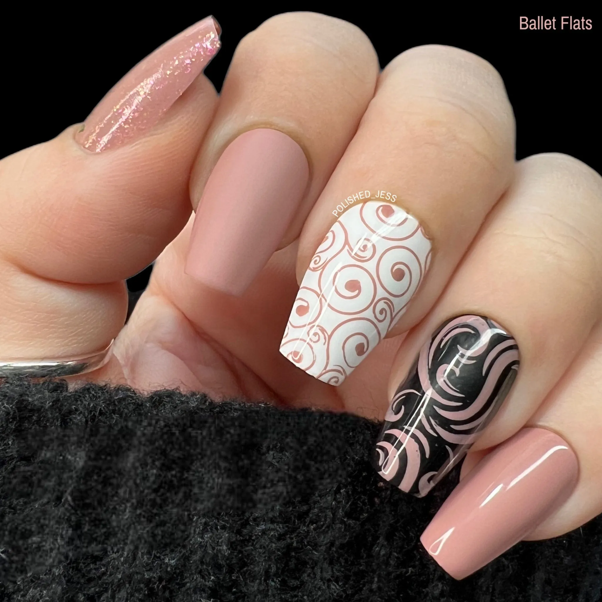 Snowflake Waltz Collection: Ballet Flats (B231)- Nude Pink Cream Stamping Polish