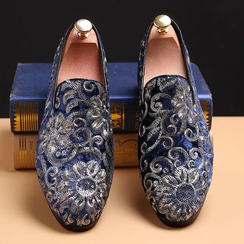 Stylish Embroidered Fleur-de-lys Men’s Slip on Loafer Shoes