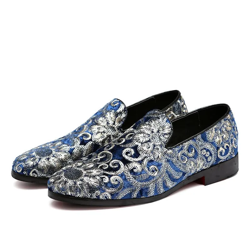 Stylish Embroidered Fleur-de-lys Men’s Slip on Loafer Shoes